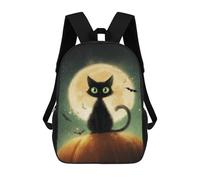 sinyumoney Halloween Black Cat Pumpkin Art Print-1 Backpack 3D Print Kids Bag Elementary Students Daypack Lightweight School Bag for Children Girls Boys Nursery Lunch Pack 17inch