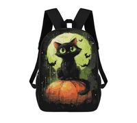 sinyumoney Halloween Black Cat Pumpkin Art Print-2 Rucksacks 3D Printed Children 17inch Backpacks Fashion Casual Daypack Travel Bags Outdoor Casual Daypack for Boy And Girl