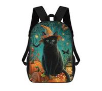 sinyumoney Halloween Black Cat with Candy Backpack for School 3D Printed Boys Girls School BagChildren Bookbag Travel Rucksack 17inch