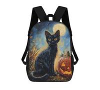 sinyumoney Halloween Black Cat with Jack-o'-Lantern 3D Printed 17inch Kids School Bag Rucksacks Children's School Fashion Casual Back Pack High Capacity Travel Book Bags