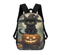 sinyumoney Halloween Black Cat with Jack-o'-Lantern Backpack School Fashion Stationery Backpack Waterproof Casual Daypacks for Campus Outdoor Travel Sports 17inch