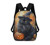 sinyumoney Halloween Black Cat with Jack-o'-lanterns Backpack School Bag Lightweight Airport College Students Back Pack for School/Work/Travel 17inch