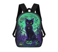sinyumoney Halloween Black Cat with Jack-o'-lanterns Backpack School Bag Lightweight Airport College Students Back Pack for School/Work/Travel 17inch
