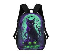 sinyumoney Halloween Black Cat with Pumpkins-1 17 Inch Backpacks Kids Schoolbag,3D Printed Elementary And Middle School Students Backpacks for Boys Girls