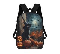 sinyumoney Halloween Black Cat with Pumpkins-7 Backpack School Bag High Secondary School Bags Casual Backpack - Perfect for Travel, Work And Daily Use 17inch