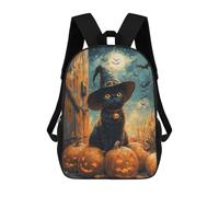 sinyumoney Halloween Black Cat with Pumpkins Backpack Schoolbags for Boys Girls Casual Sport Daypack Elementary Primary Large Capacity Bookbags 17inch