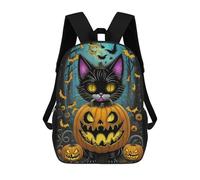 sinyumoney Halloween Black Cat with Pumpkins Kids Backpacks Children Bag,Anime Bag,Large Capacity Kids Backpack, 3D Printed Children's,Student Schoolbag,Kids Boys Girls School Bag 17inch