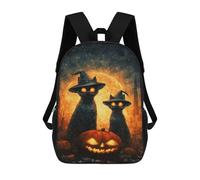 sinyumoney Halloween Black Cats with Jack-o'-Lanterns Kids Backpacks,3D Personalized School Bookbags for Boys Girls Large Schoolbags Casual Daypack 17inch