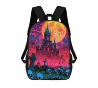 sinyumoney Halloween Castle Under A Full Moon 3D Printed 17inch Kids School Bag Rucksacks Children's School Fashion Casual Back Pack High Capacity Travel Book Bags