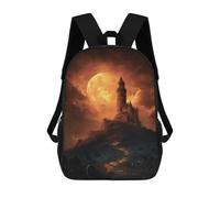 sinyumoney Halloween Castle with Full Moon School Backpack Fashion Stationery Backpack Waterproof Casual Daypacks for Men/Women 17inch