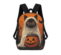 sinyumoney Halloween Cat Ghost School Bags High Secondary School Bags Casual Backpack for Camping Outdoor Adventures And Daily Travel 17inch