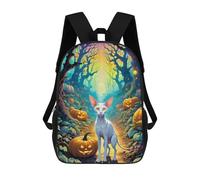 sinyumoney Halloween Cat in Pumpkin Forest Backpack for School 3D Printed Boys Girls School BagChildren Bookbag Travel Rucksack 17inch