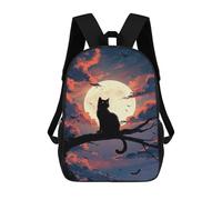 sinyumoney Halloween Cat Moon Night School Backpack 3D Printed Children's 17inch Backpacks Bag Bookbag for Kids Boy Girl Book Bags Kids School Bag Travel Rucksacks