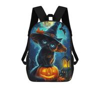 sinyumoney Halloween Cat on Pumpkin School Backpack Lightweight Casual Daypack School Backpacks for Boys/Girls/Teenagers 17inch