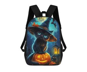 sinyumoney Halloween Cat on Pumpkin School Backpack Lightweight Casual Daypack School Backpacks for Boys/Girls/Teenagers 17inch