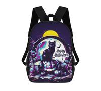 sinyumoney Halloween Cat & Pumpkin Backpack School Bag Rucksack Casual Daypacks School Work Travel Bag for Girl, Teen Girls 17inch