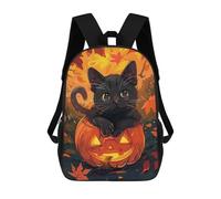 sinyumoney Halloween Cat Pumpkin Children's Backpack, 3D Printed School Backpack, Backpack for Boys Girls, Adjustable School Bag for Primary School 17inch