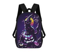 sinyumoney Halloween Cat & Pumpkins School Bags High Secondary School Bags Casual Backpack for Camping Outdoor Adventures And Daily Travel 17inch