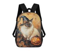 sinyumoney Halloween Cat with Jack-o'-Lantern-1 Rucksacks 3D Printed Children 17inch Backpacks Fashion Casual Daypack Travel Bags Outdoor Casual Daypack for Boy And Girl