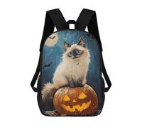 sinyumoney Halloween Cat with Jack-o'-Lantern-2 3D Printed 17inch Kids School Bag Rucksacks Children's School Fashion Casual Back Pack High Capacity Travel Book Bags