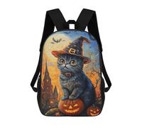 sinyumoney Halloween Cat with Jack-o'-Lantern-3 Kids Backpack,School Backpack Kids School Bag 3D Printed Cartoon Large Capacity Backpack for Kids Boys And Girls 17inch