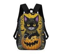 sinyumoney Halloween Cat with Jack-o'-Lantern Backpack School Water Resistant Travel Backpack Computer Bag for Girls Boys Teenage 17inch