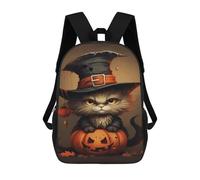 sinyumoney Halloween Cat with Jack-o'-lantern School Bags School Secondary High School College Backpack Travel for Boys/Girls/Teenagers 17inch