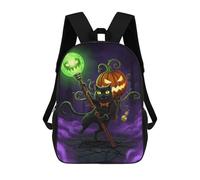 sinyumoney Halloween Cat with Pumpkin And Staff Backpacks 3D Printed Kids School Backpack Outdoor Casual Daypack Fashion Casual Children Backpacks Cute Travel Bags 17inch