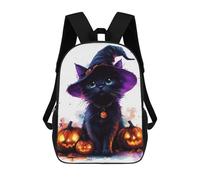 sinyumoney Halloween Cat with Pumpkins Rucksacks 3D Printed Children Backpacks Fashion Casual Daypack Cute Travel Bags Outdoor Casual Daypack for Boy And Girl 17inch