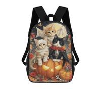 sinyumoney Halloween Cats in Costumes 17inch School Bag 3D Printed Children's School Backpack Casual Fashion Travel Backpacks for Kids School Students