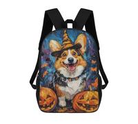sinyumoney Halloween Corgi with Jack-o'-lanterns Kids' Book Bag 3D Printing School Bag Boys And Girls Cool Knapsack Casual Back Bag for School Students 17inch