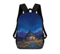 sinyumoney Halloween Cottage with Pumpkins Rucksack School Secondary High School College Backpack Travel for Campus Outdoor Travel Sports 17inch