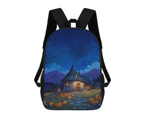 sinyumoney Halloween Cottage with Pumpkins Rucksack School Secondary High School College Backpack Travel for Campus Outdoor Travel Sports 17inch
