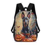 sinyumoney Halloween Doberman Pumpkin Art Print Backpacks Kids 17inch School Backpack School Bag 3D Printed School Bag for Boys Elementary And Middle School Students