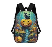 sinyumoney Halloween Forest with Black Cat School Bag 3D Printed Children's School Backpack Casual Fashion Travel Backpacks for Kids School Students 17inch