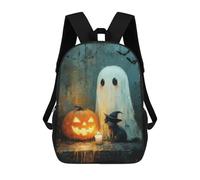 sinyumoney Halloween Ghost And Cat Scene Kids Backpack,School Backpack Kids School Bag 3D Printed Cartoon Large Capacity Backpack for Kids Boys And Girls 17inch