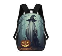 sinyumoney Halloween Ghost, Cat, And Pumpkin Scene 3D Printed 17inch Kids School Bag Rucksacks Children's School Fashion Casual Back Pack High Capacity Travel Book Bags