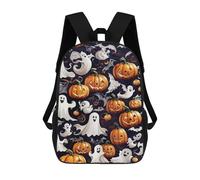 sinyumoney Halloween Ghost Pumpkin Bat Kids School Backpack 17 Inch School Bag 3D Printed School Bag for Boys Elementary And Middle School Students
