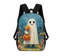 sinyumoney Halloween Ghost with Flowers And Pumpkin 3D Printed Kids Backpacks Boys Fashion School Bag Travel Backpacks School Bags for Boys Elementary School Students 17inch