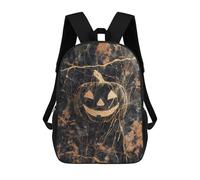 sinyumoney Halloween Gold Foil Pumpkin Art Print Children's Backpacks School Backpack 3D Printed for Kids Travel Rucksacks Book Bags Kids 17inch School Bag