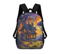 sinyumoney Halloween Haunted House -1 School Backpack Lightweight Airport College Students Back Pack for Boys/Girls/Teenagers 17inch