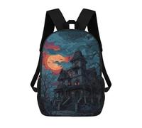 sinyumoney Halloween Haunted House -10 School Backpack 3D Printed Children's 17inch Backpacks Bag Bookbag for Kids Boy Girl Book Bags Kids School Bag Travel Rucksacks