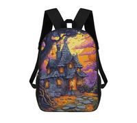 sinyumoney Halloween Haunted House -2 Backpack School Rucksack Casual Daypacks School Work Travel Bag for Men, Women & Teenage Boys 17inch