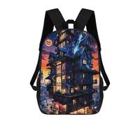 sinyumoney Halloween Haunted House -3 School Backpack Travel College Rucksack Backpacks for Teenage Girls Boys Women Men 17inch