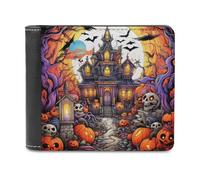 sinyumoney Halloween Haunted House 3D Print Clutch Purse Credit Card Slots Leather RFID Banknote Compartments Soft Convenient Purse 11.7cm*9.5cm