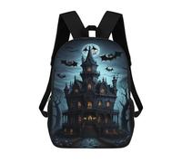 sinyumoney Halloween Haunted House 3D Printed Children's School Backpack for Kids High Capacity Travel Rucksacks 17 Inch Book Bags Kids