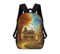 sinyumoney Halloween Haunted House Decor -1 3D Printed School Bag Children's School Backpack Schoolbags Travel Backpacks Casual Fashion Bag for Kids School Students 17inch