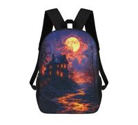 sinyumoney Halloween Haunted House Scene -3 Children's Backpacks School Backpack 3D Printed for Kids Travel Rucksacks Book Bags Kids 17inch School Bag
