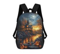 sinyumoney Halloween Haunted House Scene -5 Fashion Student School Backpack Suitable for Boys Girls Kids Casual Outdoor Travel Essential Daypack 17inch
