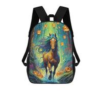 sinyumoney Halloween Horse in Forest -1 Backpack Kids School Bag Boys Cartoon 3D Print Students Schoolbag Laptop Daypack for Boys Girls 17inch